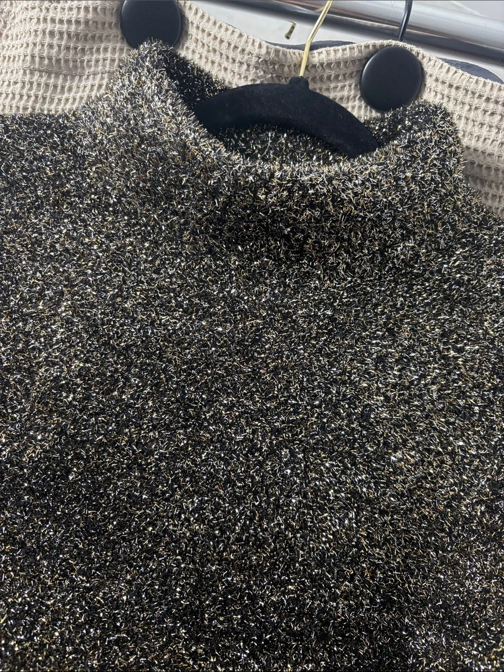 kate spade Metallic Knit Short-Sleeve Crop Top in Black and Gold nwot